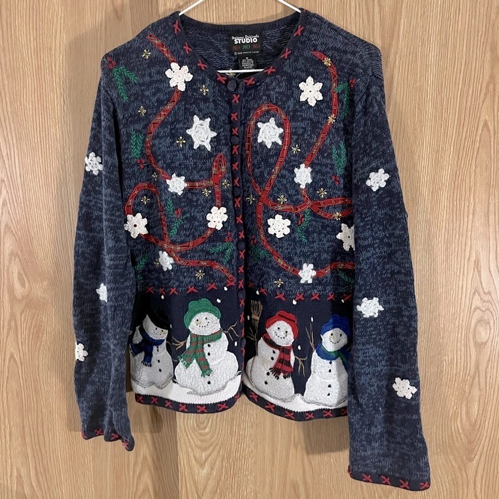 🎄 Christmas Snowman Knit Sweater Cardigan Crochet